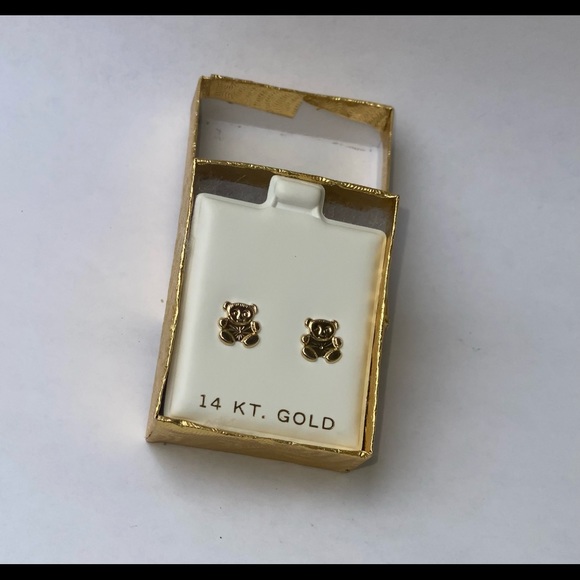 Teddy Bear Stud Earrings 14K Yellow Gold - Picture 3 of 4